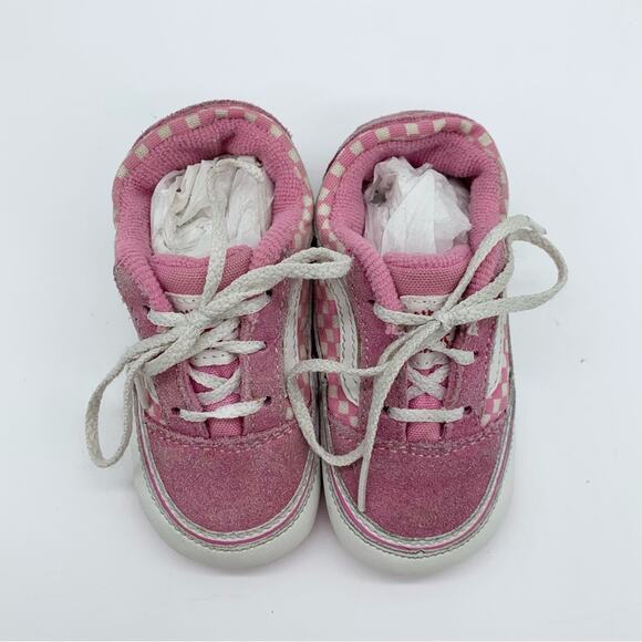 Vans Infant Old Skool Crib Trainers Checkered Pink/White Size 4 Casual Sneakers - Picture 4 of 11